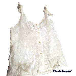 Boutique Off White Crinkly Tie Shoulder Button Down Top M NWT